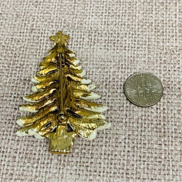 Gold Ivory Glitter Snowy Crystal Tree Brooch - Picture 2 of 2